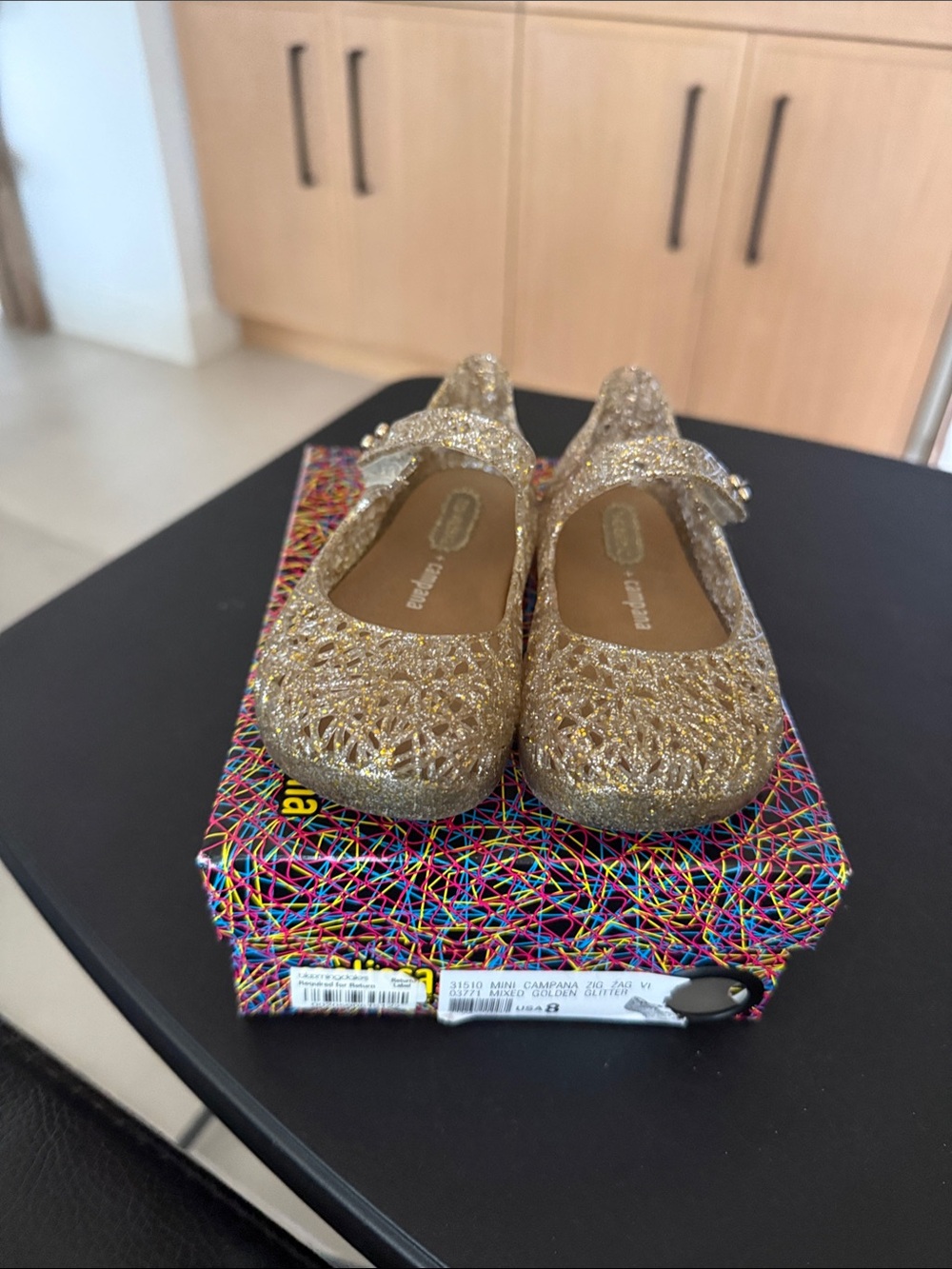 Mini Melissa Glitter Mary Jane Flats - Gold toddler girls size 8
